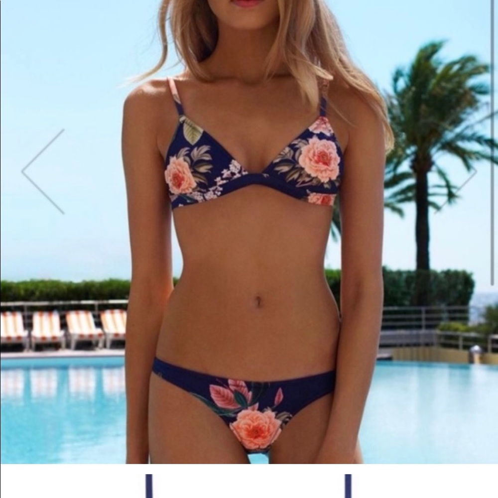 Triangl Navy Blue Floral Bikini with Neoprene Bag